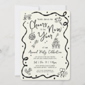 New Year Cheer Hand Drawn Doodle Cream Black Party Einladung (Vorderseite)