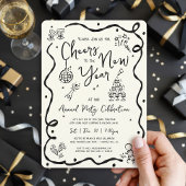 New Year Cheer Hand Drawn Doodle Cream Black Party Einladung