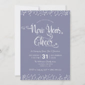 New Year Cheer Script Confetti Lila Gray Party Einladung (Vorderseite)