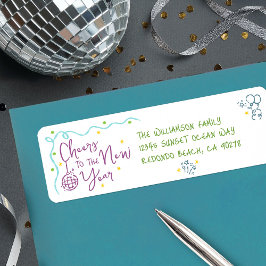 New Year Cheer Teal Purple Green Doodles Address