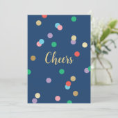New Year Confetti Midnight Blue Greeting Card Einladung (Stehend Vorderseite)