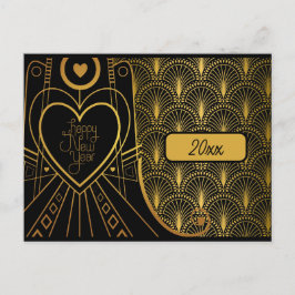 New Year Elegante Vintag Art Deco Postkarte