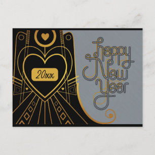 New Year Elegante Vintag Art Deco Postkarte