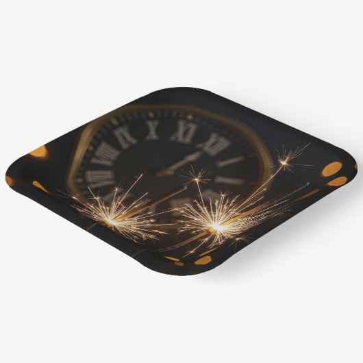 New Year Eve Sparklers On a Midnight Clock Pappteller (Gewinkelt)