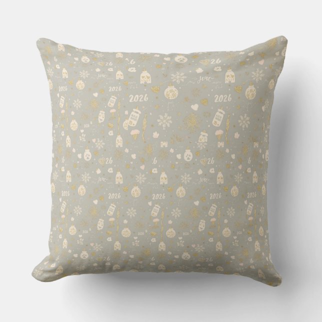 New Year Family Keepsake Pillow – Gold Hearts Kissen (Vorderseite)