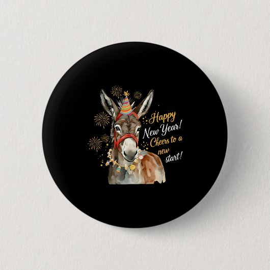 New Year Farm Animal Farmgirl Happy New Year  Button (Vorderseite)