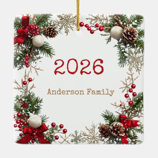 NEW YEAR  Frame with custom Photo Family 2026 Keramikornament (Rückseite)