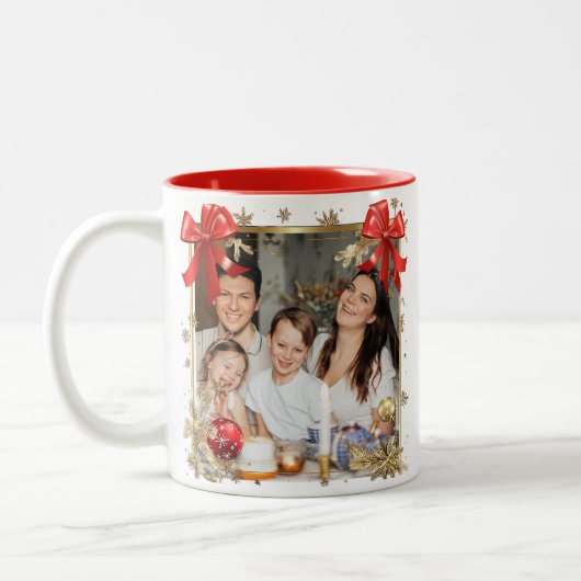 NEW YEAR Frame with Gold Pine  Photo Family 2026 Zweifarbige Tasse (Links)