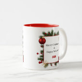 NEW YEAR  Frame with Red Star  Photo Family 2026 Zweifarbige Tasse (VorderseiteRechts)