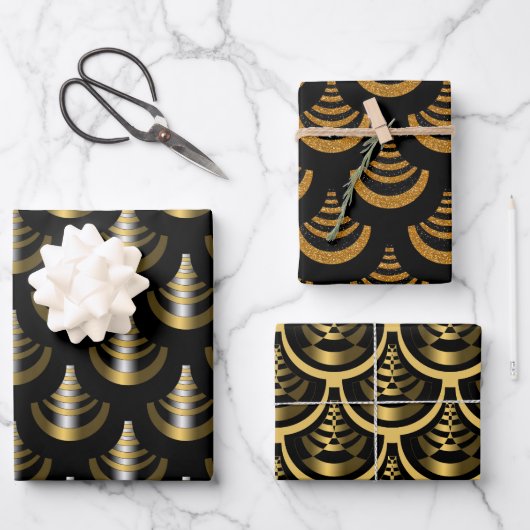 New Year Gold & Black Art Deco Stil Geschenkpapier Set (Vorderseite)