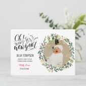 New Year Gold Floral Green Baby Ankündigung (Stehend Vorderseite)