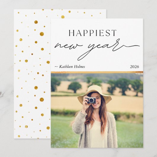 New Year Gold Photo Simple Holiday Card (Vorne/Hinten)