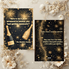 New Year Midnight Gold Champagne Fountain Glimmers Feiertagskarte