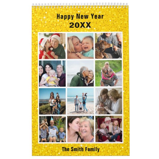 New Year Modern Family 24 Photo Elegant Gold Kalender (Titelbild)