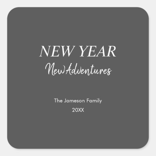 New Year New Adventures | Charcoal Gray Holiday Quadratischer Aufkleber (Vorderseite)