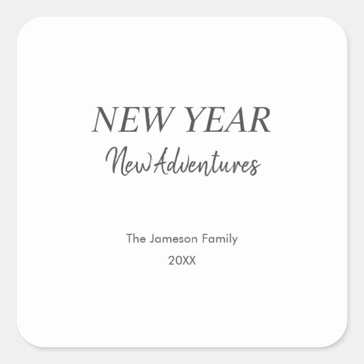 New Year New Adventures | Minimal White Holiday Quadratischer Aufkleber (Vorderseite)
