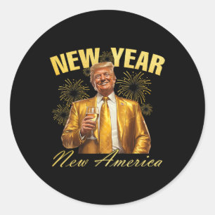 New Year New America Happy New Year Party 2025 Tru Runder Aufkleber