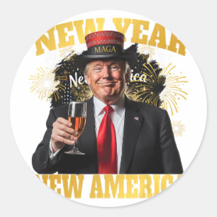 New Year New America Happy New Year Party 2025 Tru Runder Aufkleber