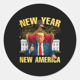 New Year New America Happy New Year Party 2025 Tru Runder Aufkleber