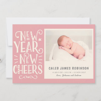 New Year New Cheer and Birth Announcement combined Feiertagskarte