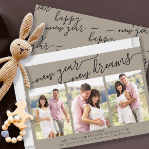 New Year New Dreams 3 Photo Pregnancy Announcement Feiertagskarte