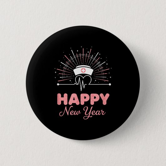 New Year Nurse Heartbeat, Happy New Year Nye Desig Button (Vorderseite)