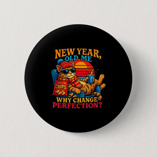 New Year Old Me Funny Cat Retro Lazy Meme Gift  Button (Vorderseite)