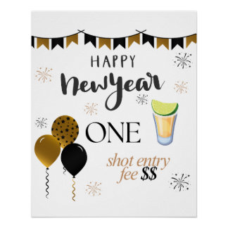 New Year One Shot Entry Fee Party Sign Poster