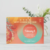 New Year Party 2024 Dragon Chinesisch Lunar Einladung (Stehend Vorderseite)