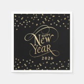 New Year Party Black Gold Star Confetti Serviette (Vorderseite)