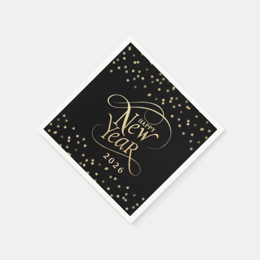 New Year Party Black Gold Star Confetti Serviette (Ecke)