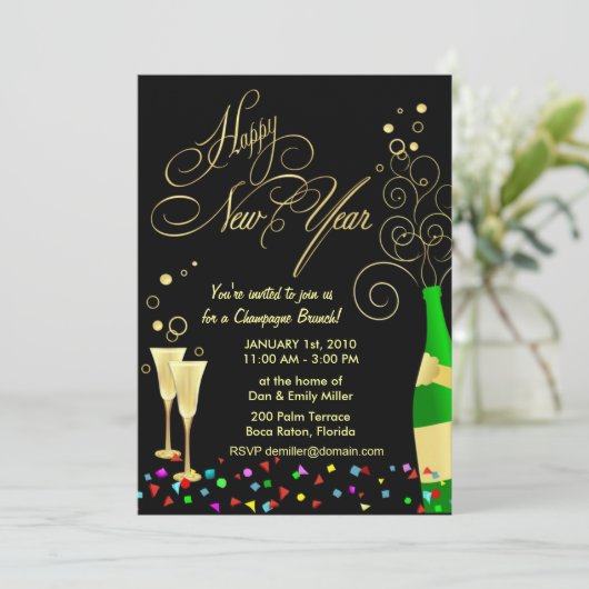 New Year Party Einladungen - Champagne Brunch (Stehend Vorderseite)