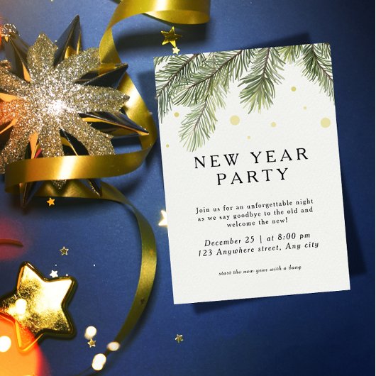 New Year Party Invitation | Pine Branch Festive Einladung