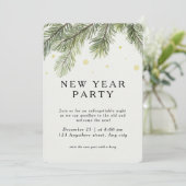 New Year Party Invitation | Pine Branch Festive Einladung (Stehend Vorderseite)
