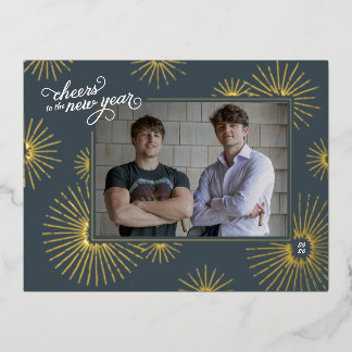 New Year Photo & Fireworks Holiday Foil Postcard Folien Feiertagspostkarte