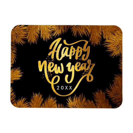 New Year Pine Gold Elegantes Corporate Party Magnet (Horizontal)