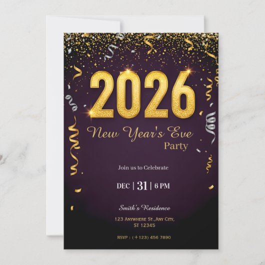 New Year’s Eve Party Invitation | NYE Celebration Einladung (Vorderseite)