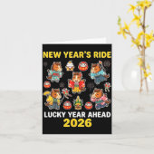 New Year’s Ride 2026 Cute Zodiac Celebration Graph Karte (Gelbe Blume)