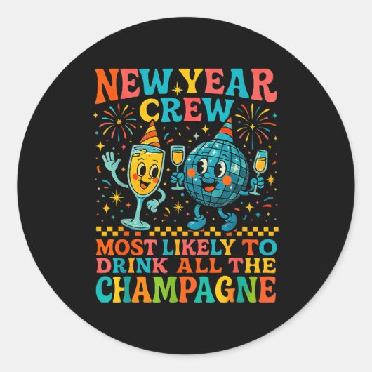 New Year’s Social Club 2026 Elegant Champagne Art  Runder Aufkleber (Vorderseite)