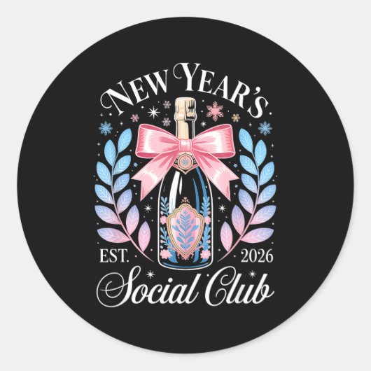 New Year’s Social Club 2026 Elegant Champagne Art  Runder Aufkleber (Vorderseite)