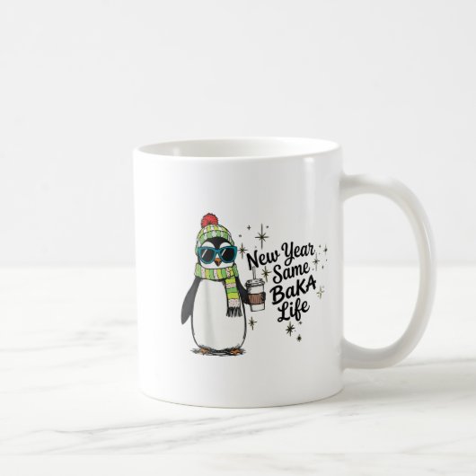 New Year Same Baka Life Penguin Meme Joke Kaffeetasse (Rechts)