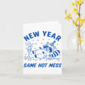 New Year Same Hot Mess Raccoon Fun Party  Karte (Gelbe Blume)