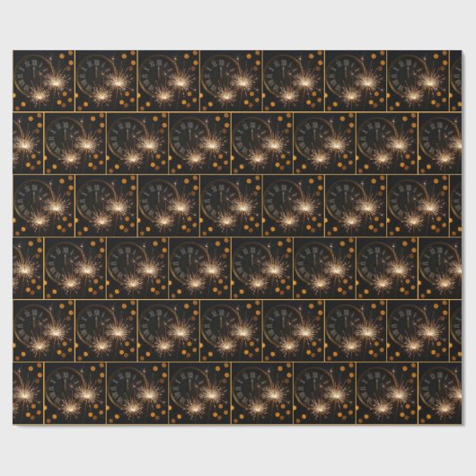New Year Sparklers On a Midnight Clock Geschenkpapier (Flach)