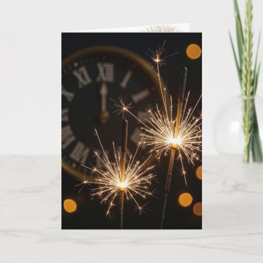 New Year Sparklers On a Midnight Clock Karte (Vorderseite)