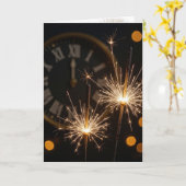 New Year Sparklers On a Midnight Clock Karte (Gelbe Blume)