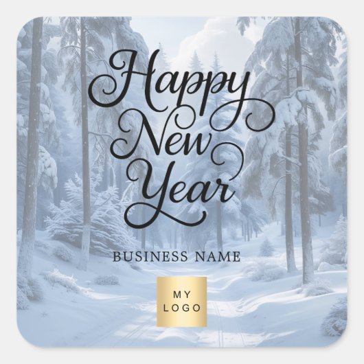 New Year winter wonderland snow business logo Quadratischer Aufkleber (Vorderseite)
