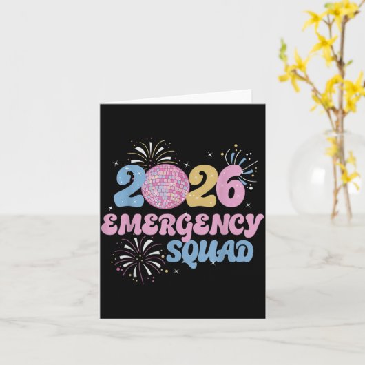 New Years 2026 Eve Emergency Squad Disco Ball Fire Karte (Gelbe Blume)