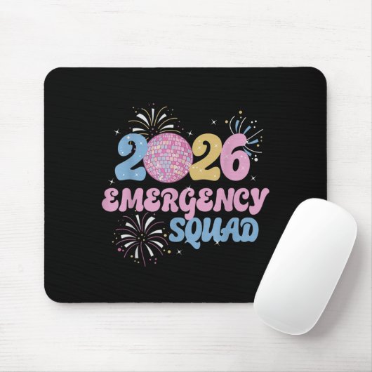 New Years 2026 Eve Emergency Squad Disco Ball Fire Mousepad (Mit Mouse)
