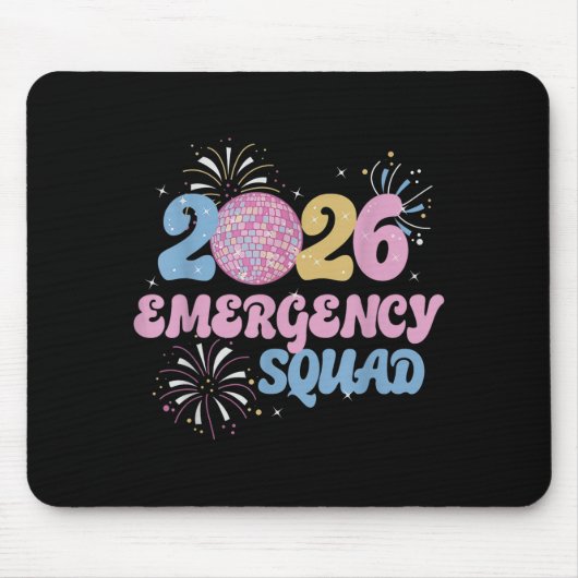 New Years 2026 Eve Emergency Squad Disco Ball Fire Mousepad (Vorne)