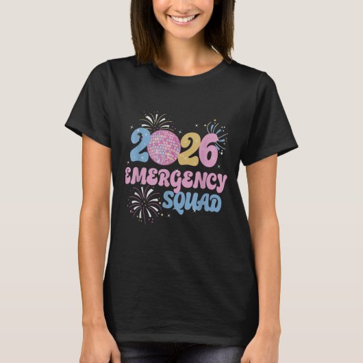 New Years 2026 Eve Emergency Squad Disco Ball Fire T-Shirt (Vorderseite)